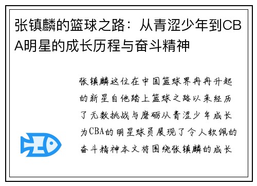 张镇麟的篮球之路：从青涩少年到CBA明星的成长历程与奋斗精神